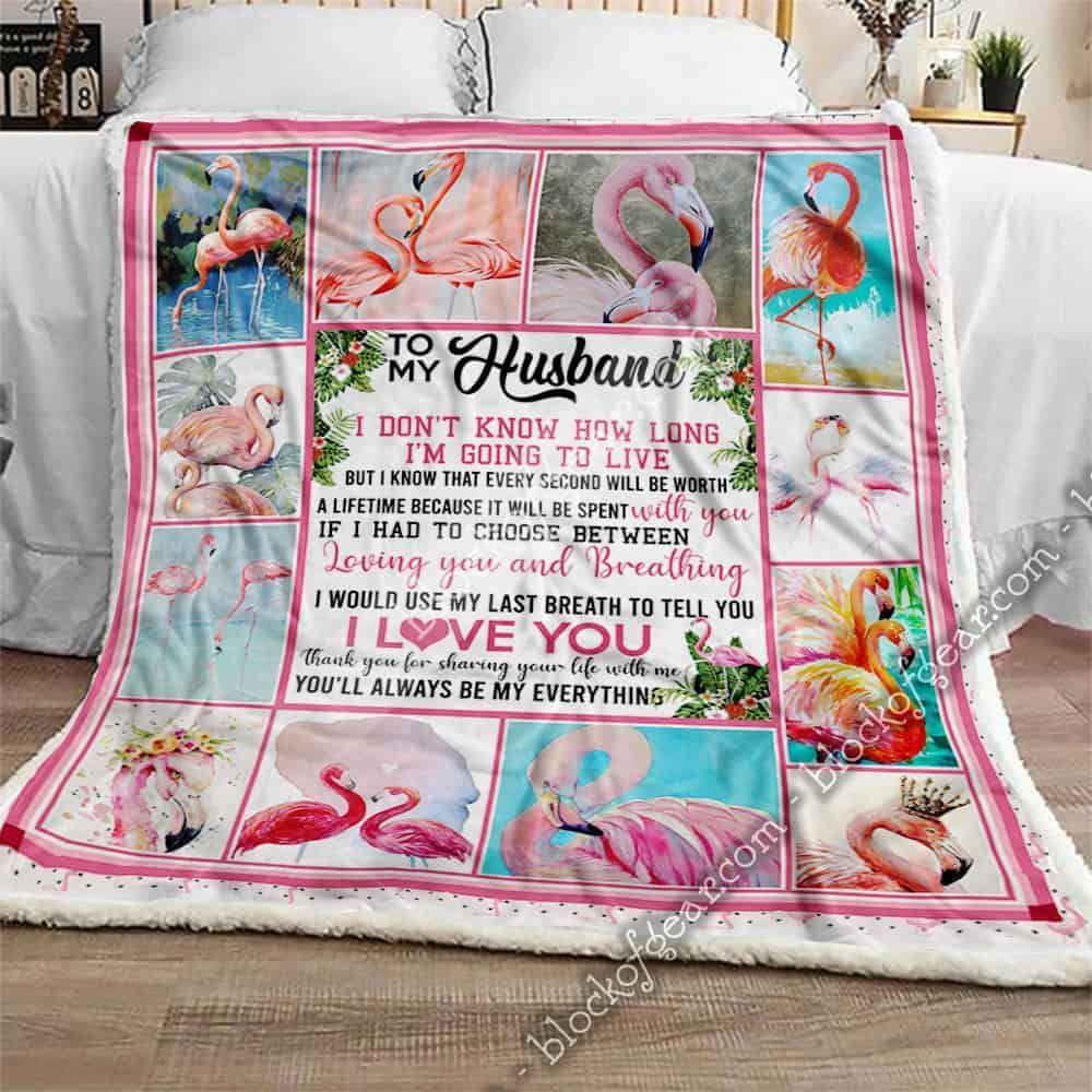 Flamingo To My Husband Sherpa Fleece Blanket