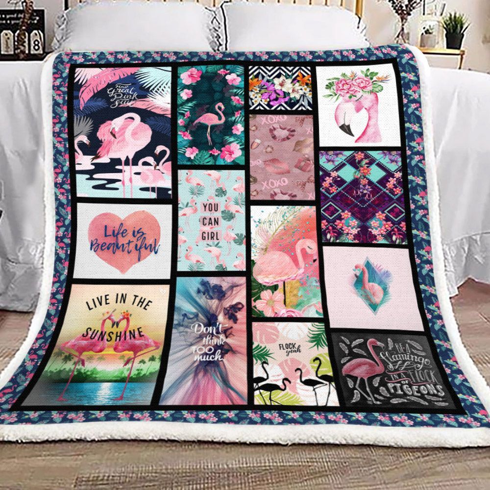 Flamingo Sherpa Fleece Blanket
