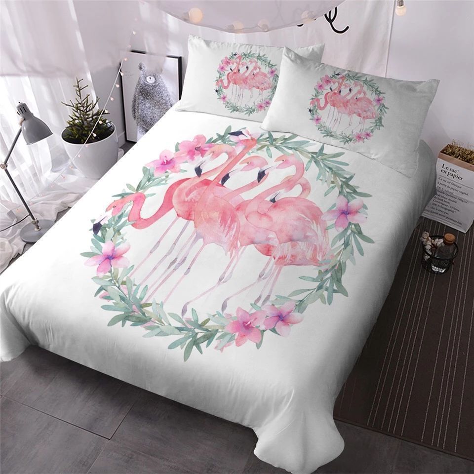 Flamingos And Wreath Bedding Set