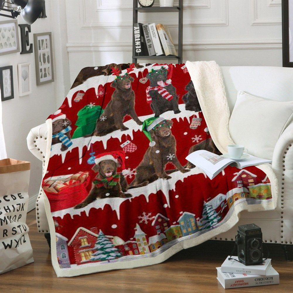 Flat Coated Retriever Snow Christmas Sherpa Fleece Blanket