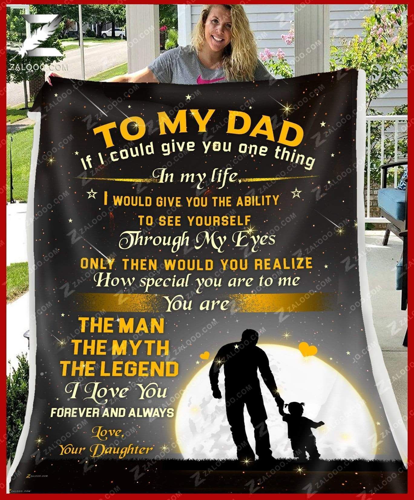 Fleece Blanket – Dad (daughter) – The Man The Myth The Legend (yellow)