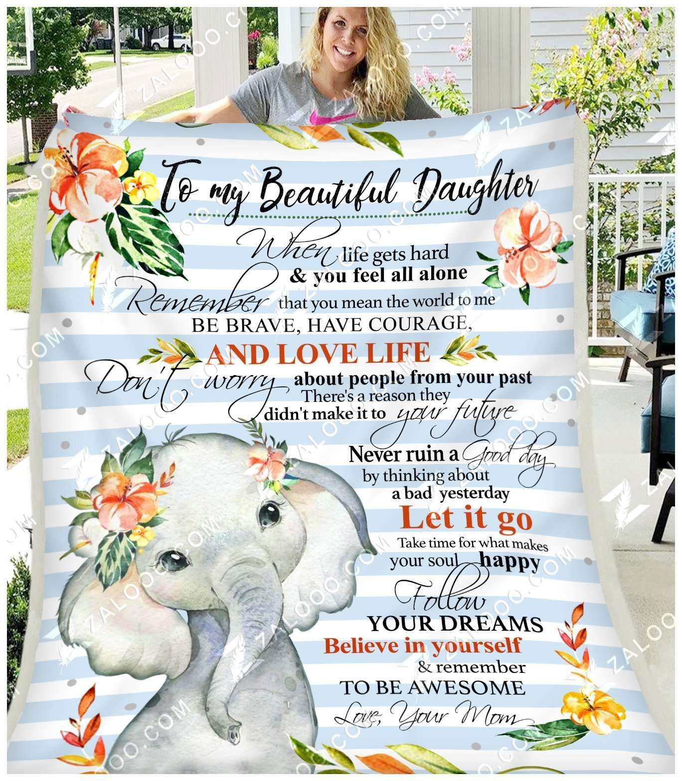 Fleece Blanket – Elephant – Daughter (mom) – Remember To Be Awesome