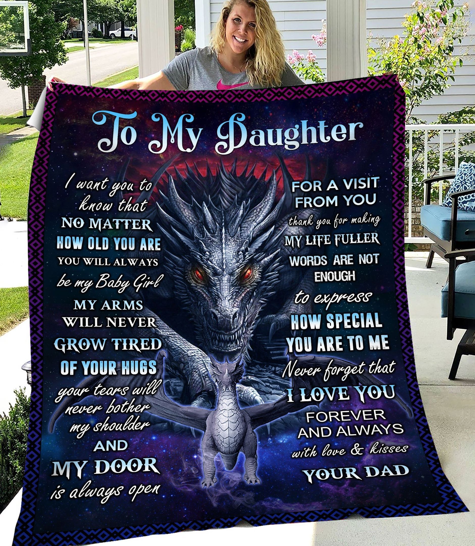 Fleece Blanket Gift For Daughter No Matter How Old You Are Dragon