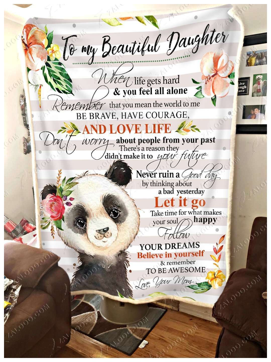 Fleece Blanket – Panda – Daughter (mom) – Remember To Be Awesome