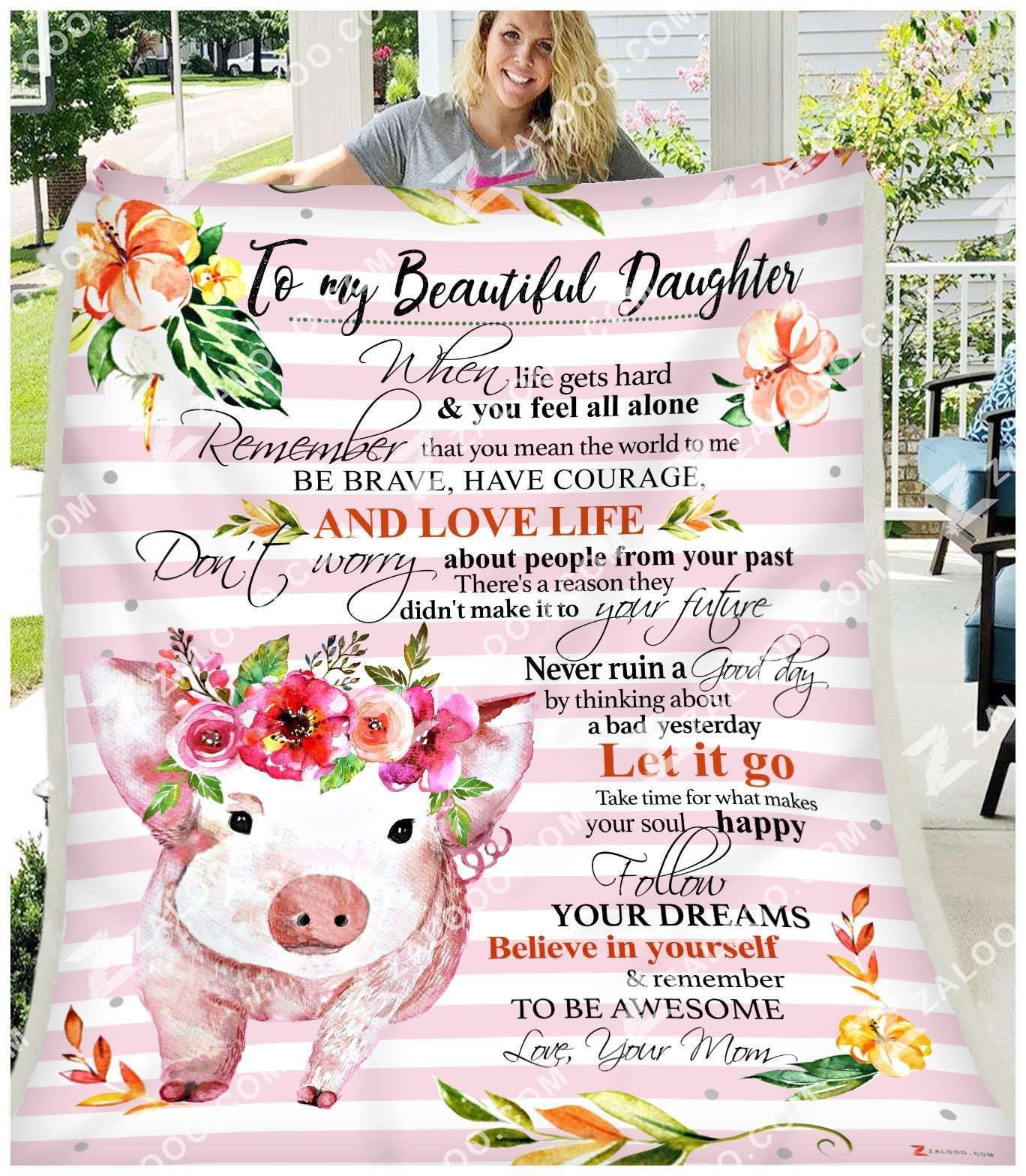 Fleece Blanket – Pig – Daughter (mom) – Remember To Be Awesome