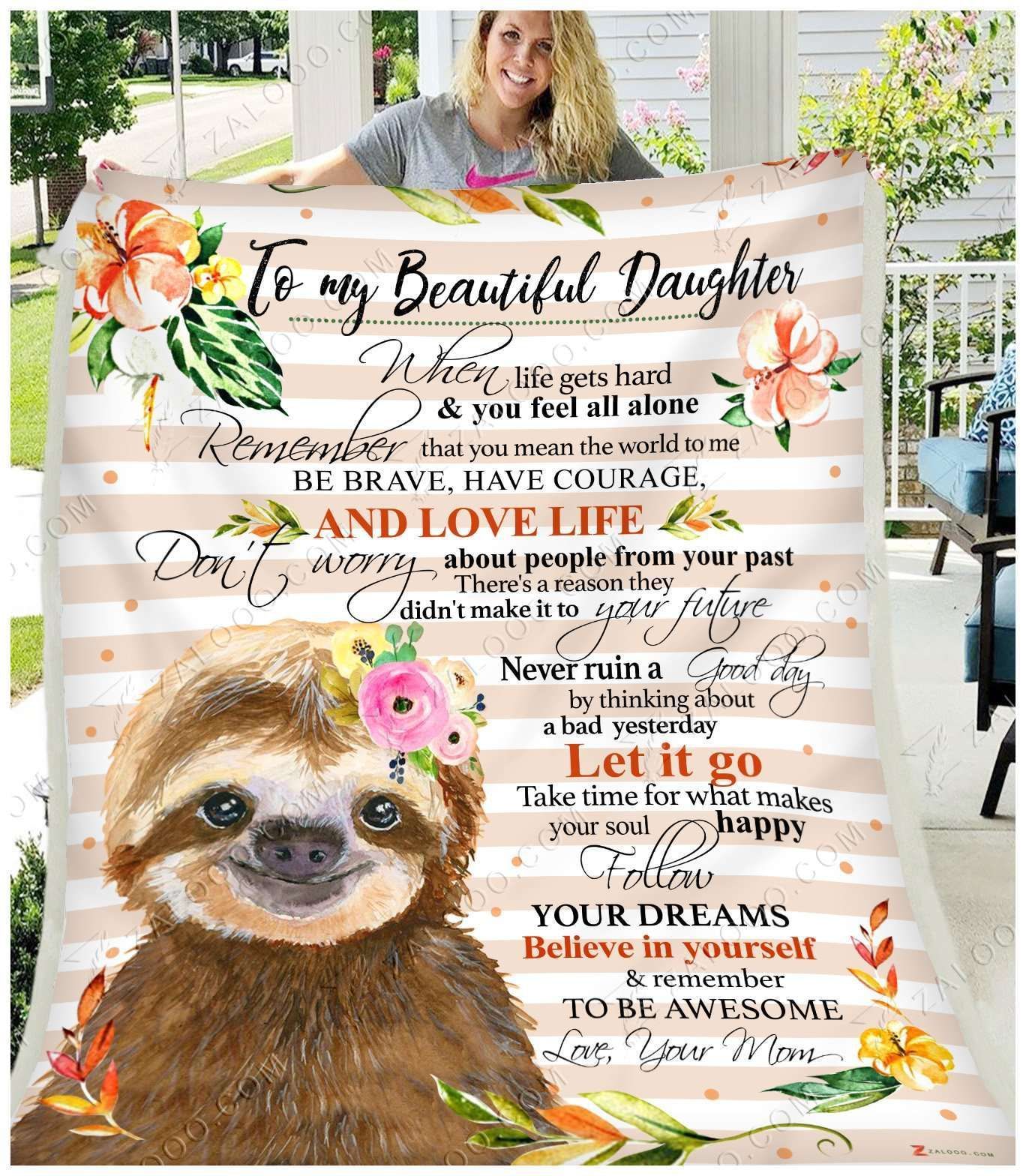 Fleece Blanket – Sloth – Daughter (mom) – Remember To Be Awesome