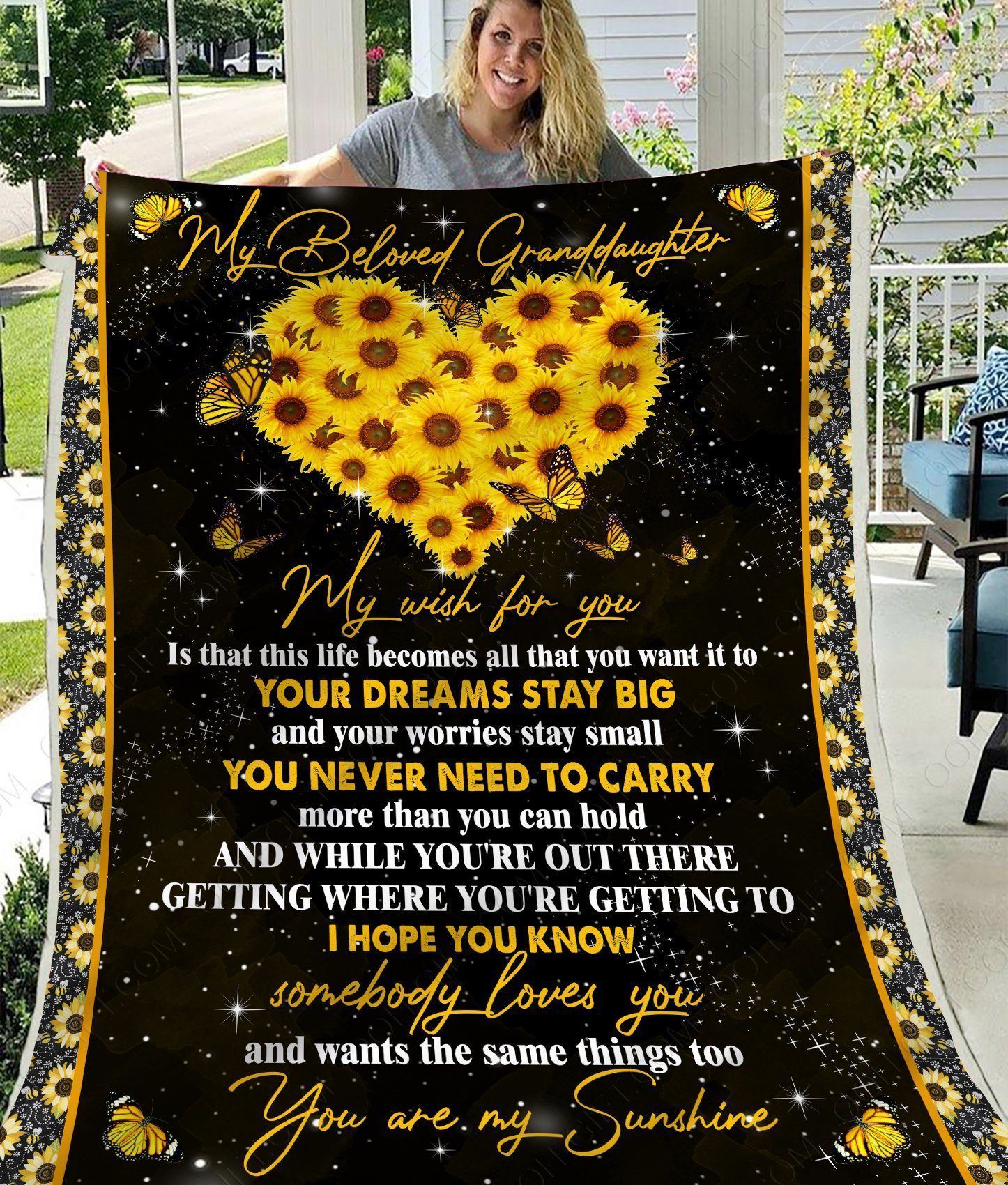 Fleece Blanket You Are My Sunshine Gift For Granddaughter