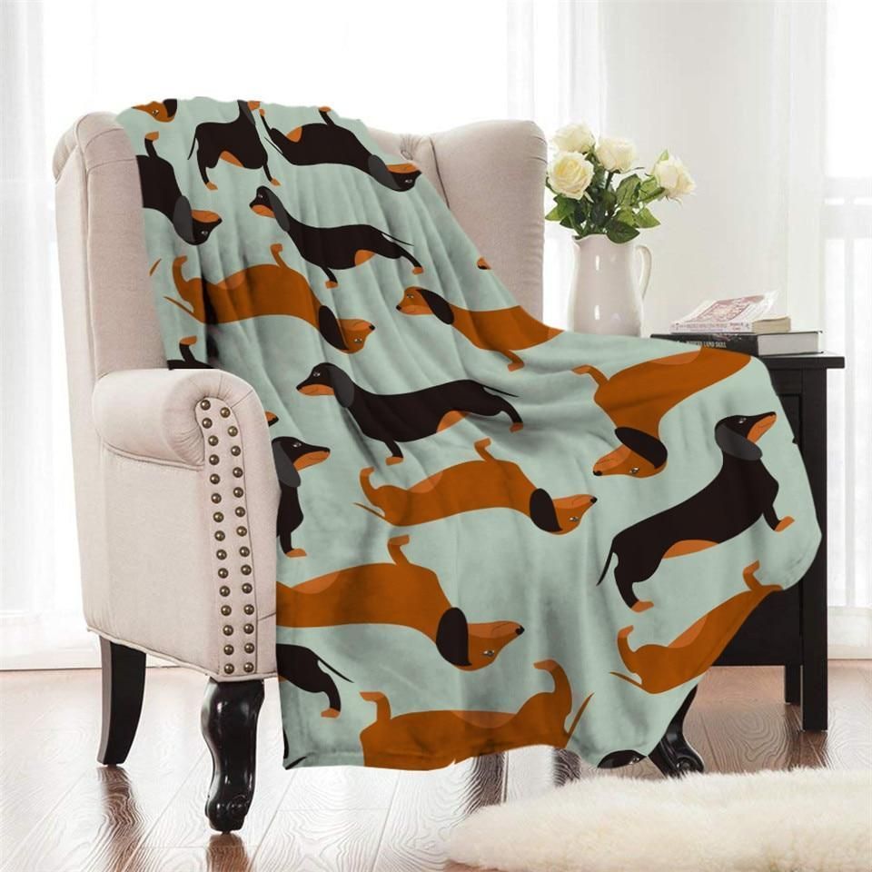 Fleece Dachshund Wiener Dog Pattern Printed Fleece Blanket