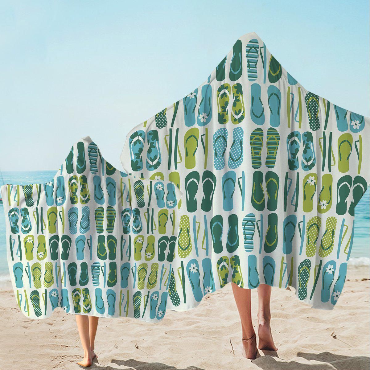 Flip Flop Frenzy Green Pattern Hooded Towel