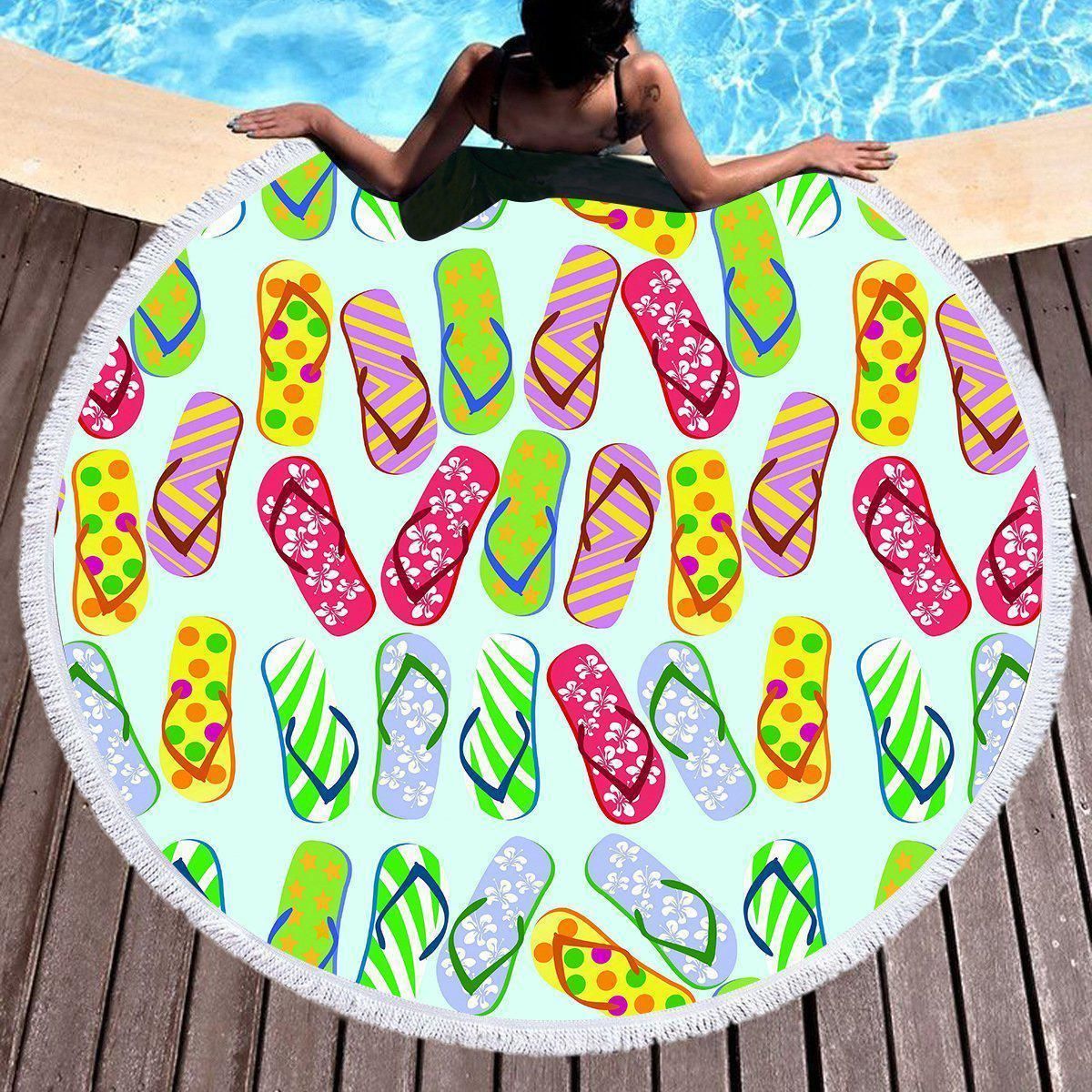 Flip Flop Kinda Girl Printed Round Beach Towel