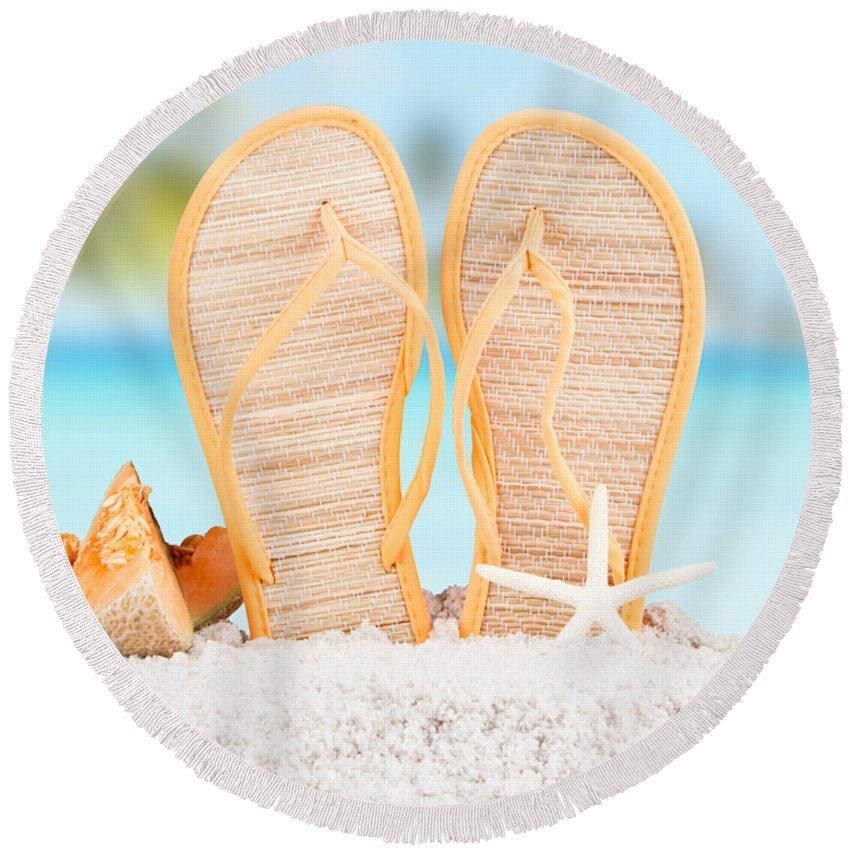 Flip Flops And Melon Printed Round Beach Towel