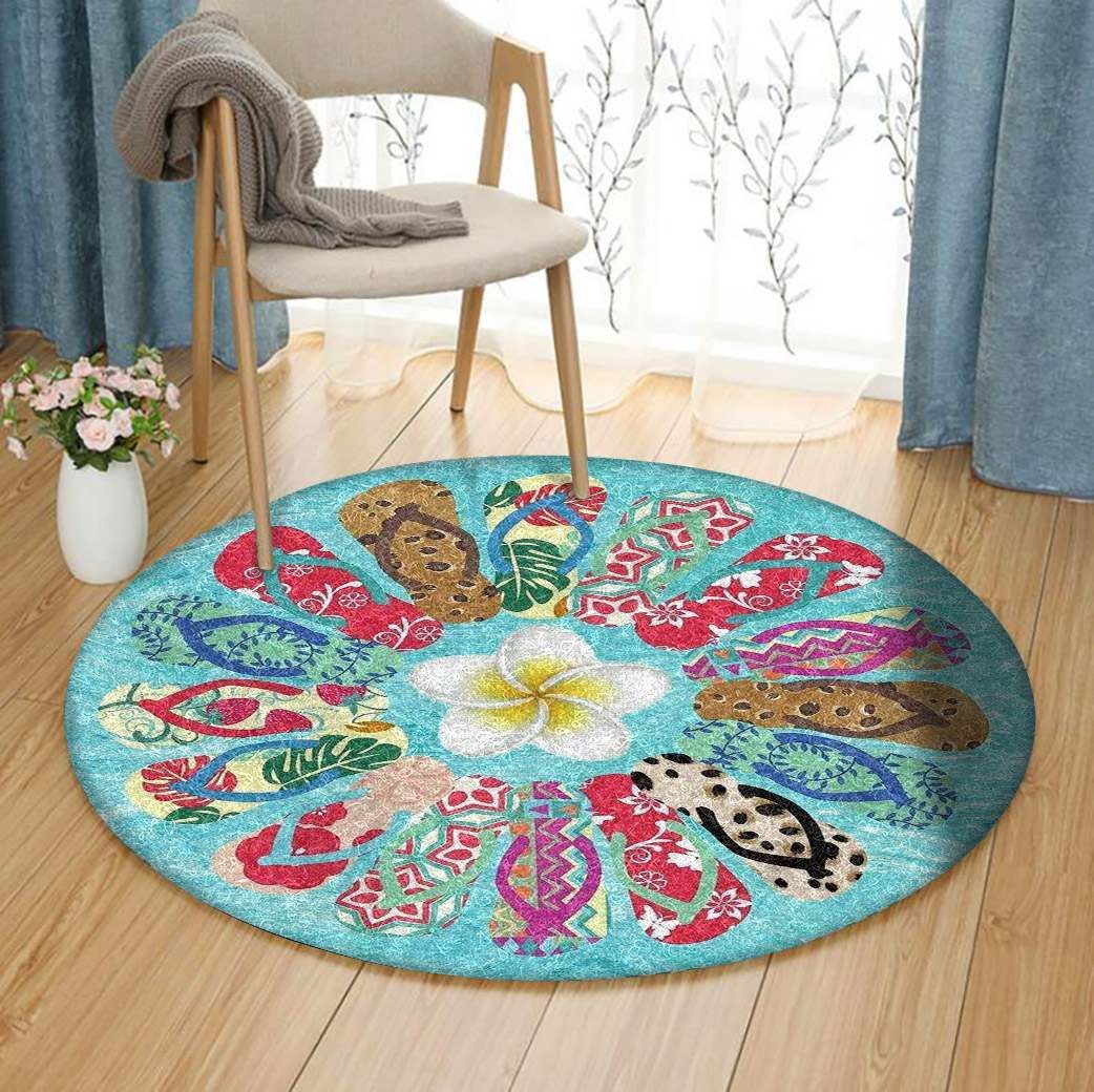 Flip Flops Flower Round Carpet
