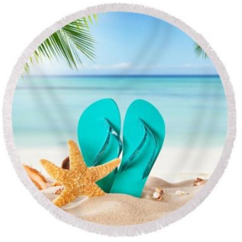 Flip Flops On The Beach Printed Round Beach Towel