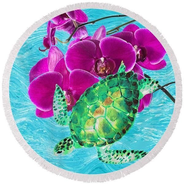 Floating With The Orchid Printed Round Beach Towel