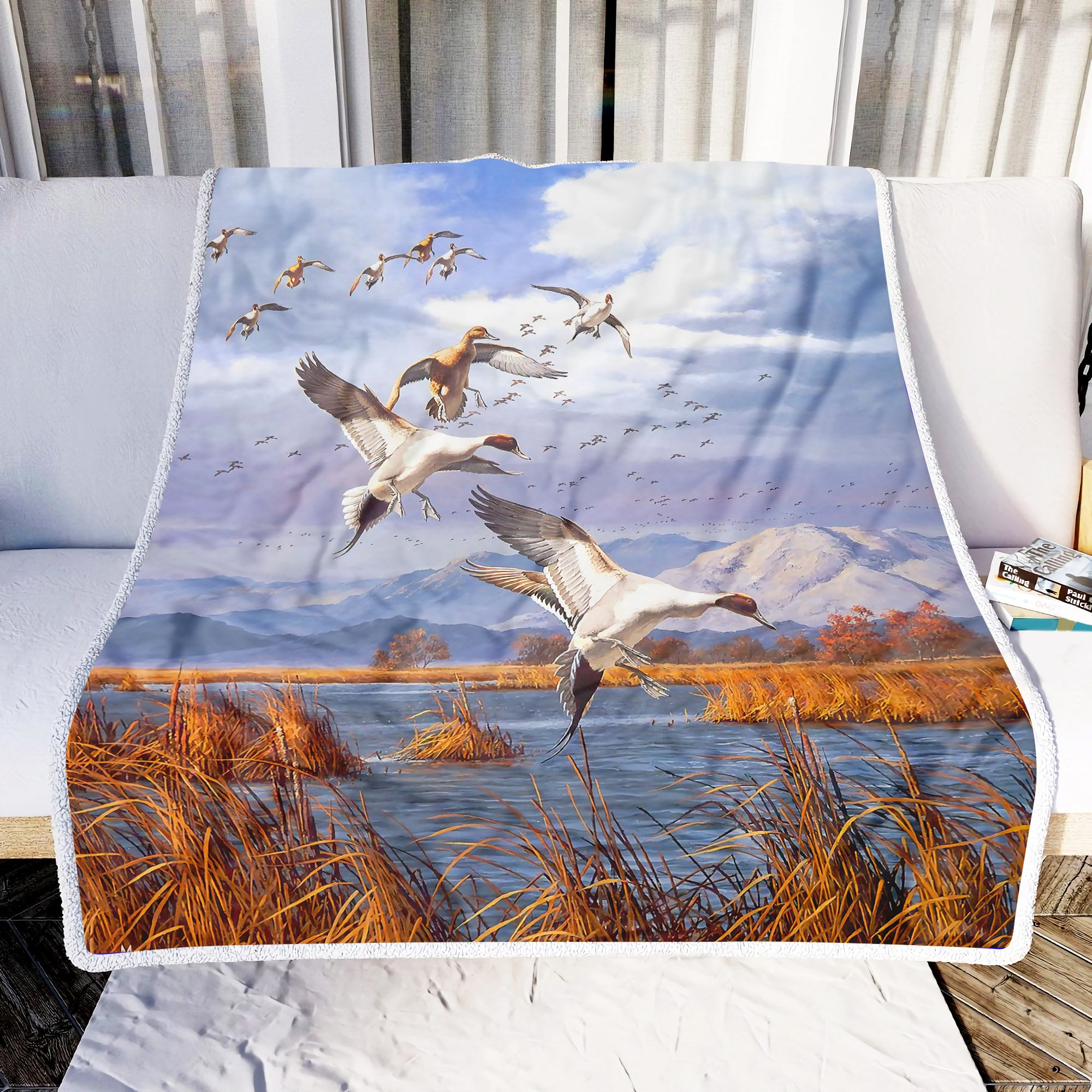 Flock Of Flying Geese In Summer Fleece Blanket
