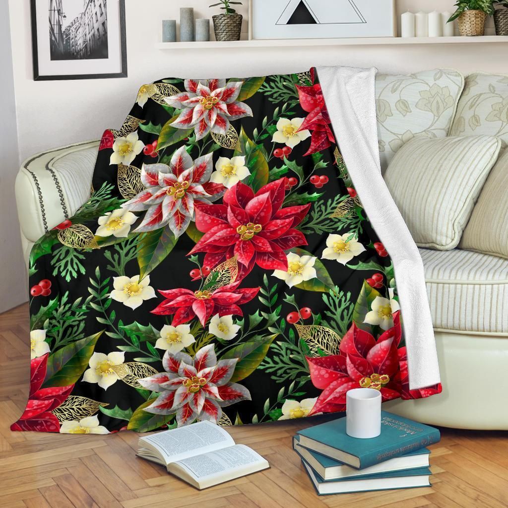 Flora Poinsettia Pattern Print Design Fleece Blanket