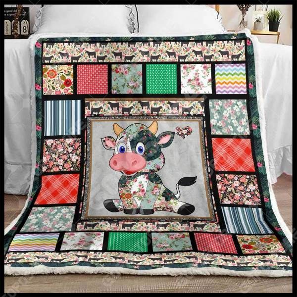 Floral Baby Cows Sherpa Fleece Blanket