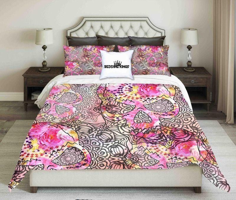 Floral Background Seamless Pattern Skull Design  Bedding Set