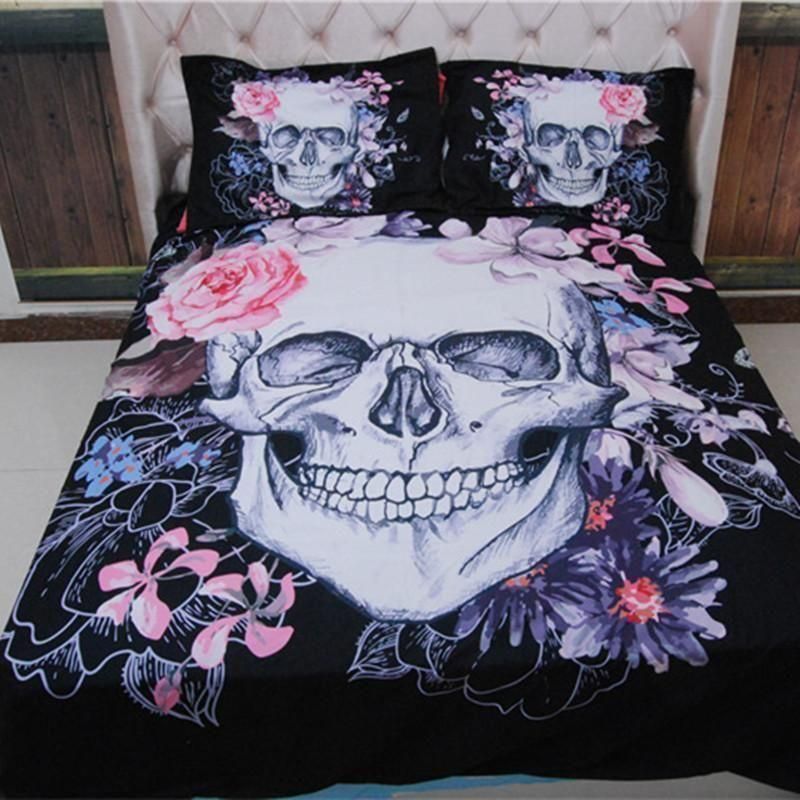Floral Background Smiling Skull Bedding Set