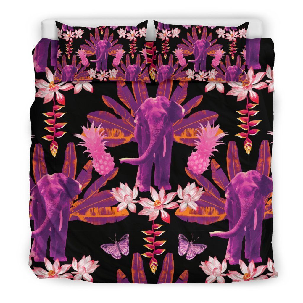 Floral Banana Leaves Elephant Bedding Set