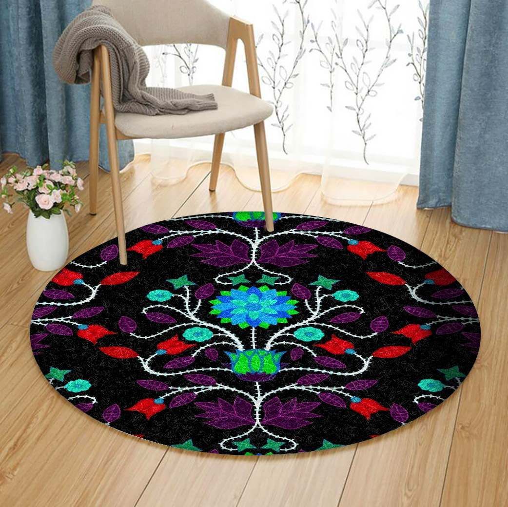 Floral Beadwork Four Clans Winter Round Carpet
