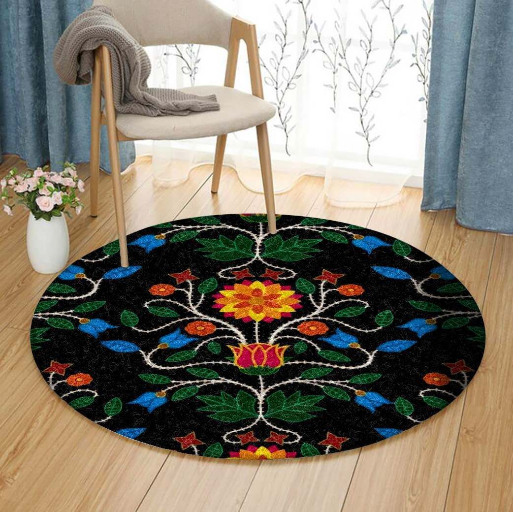 Floral Beadwork Round Carpet