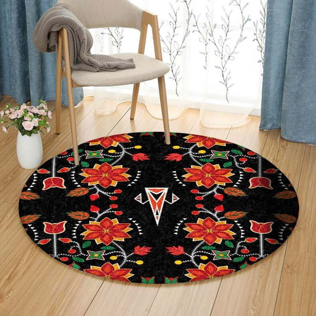 Floral Beadwork Round Carpet