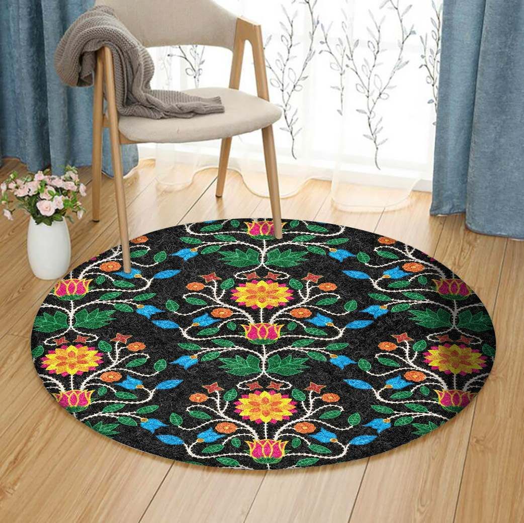 Floral Beadwork Round Carpet