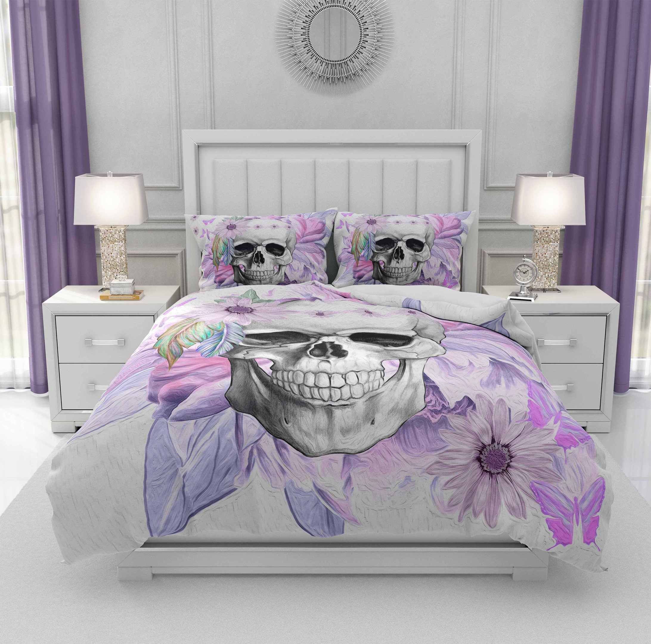 Floral Boho Skull Bedding Set