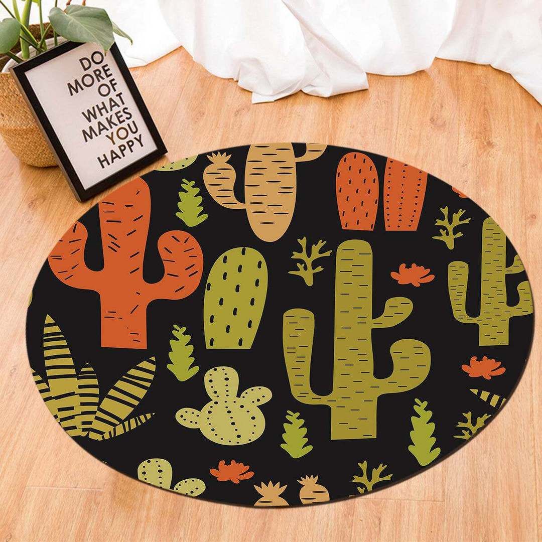 Floral Cactus Round Carpet