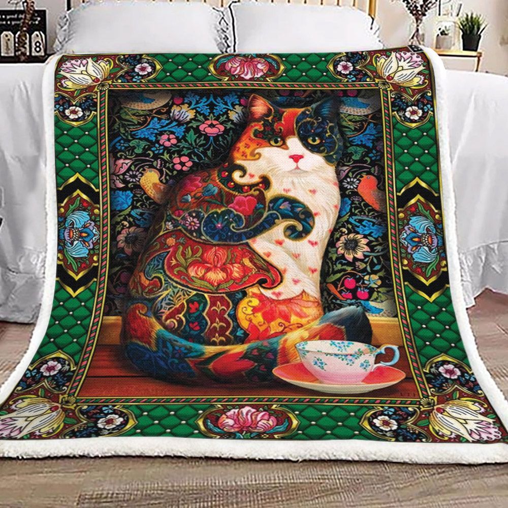 Floral Cat Sherpa Fleece Blanket