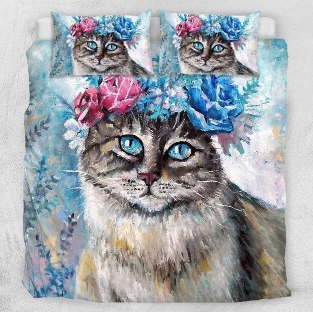 Floral Cat Oil Painting Bedding Set