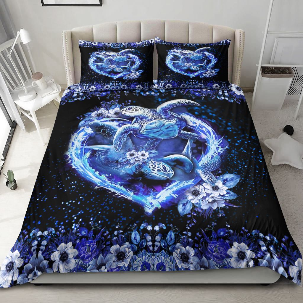 Floral Couple Of Turtle Bedding Set