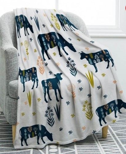 Floral Cow Sherpa Fleece Blanket