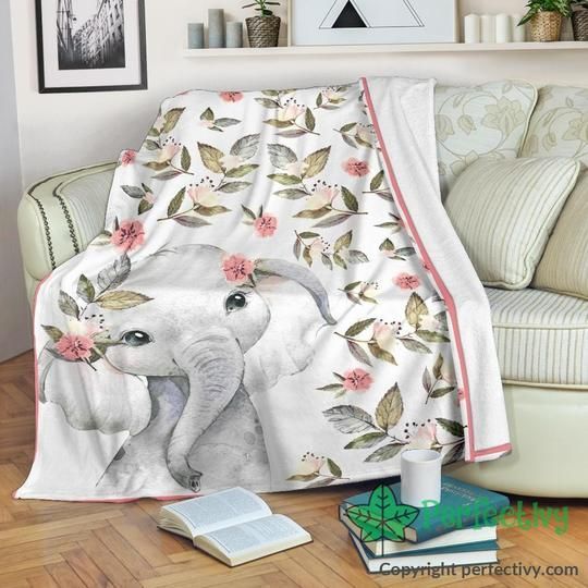 Floral Cute Elephant Sherpa Fleece Blanket