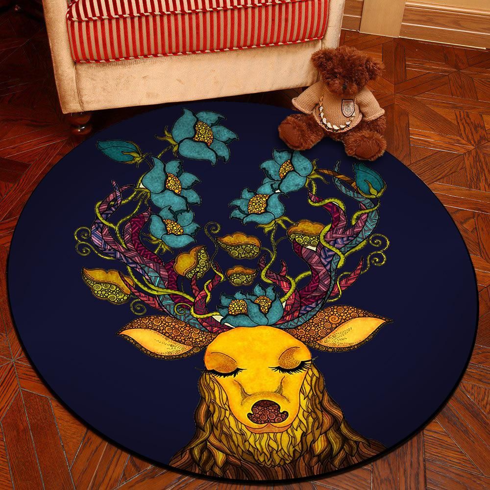 Floral Deer Round Carpet