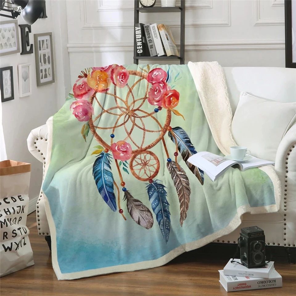 Floral Dreamcatcher Sherpa Fleece Blanket
