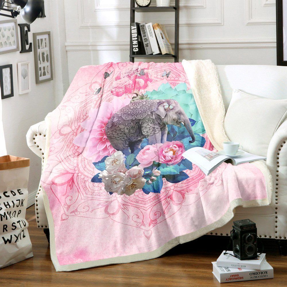 Floral Elephant Sherpa Fleece