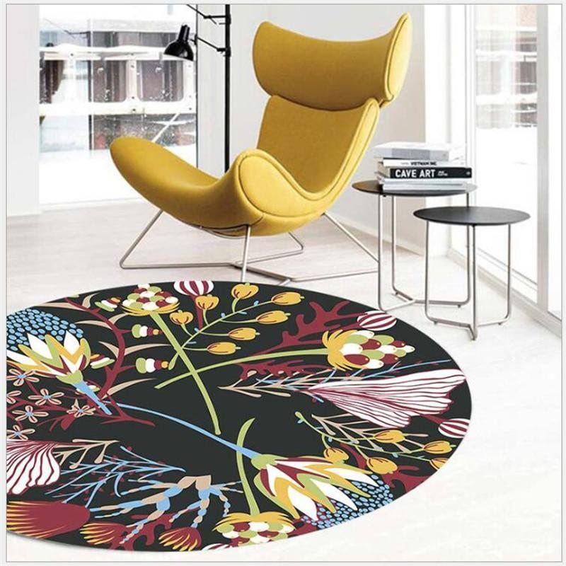 Floral Flower Pattern Round Carpet