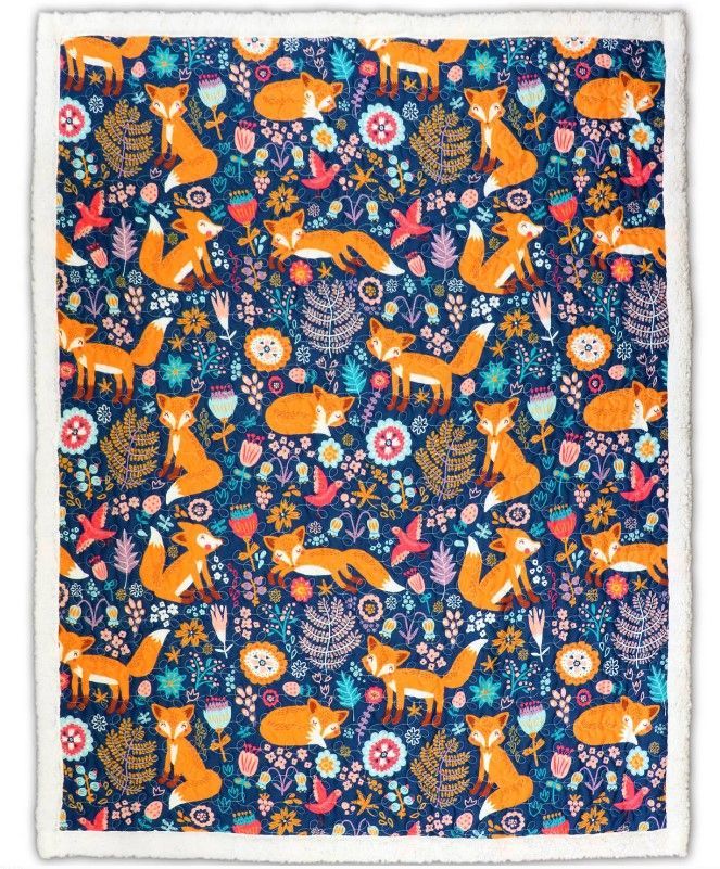 Floral Fox Sherpa Fleece Blanket