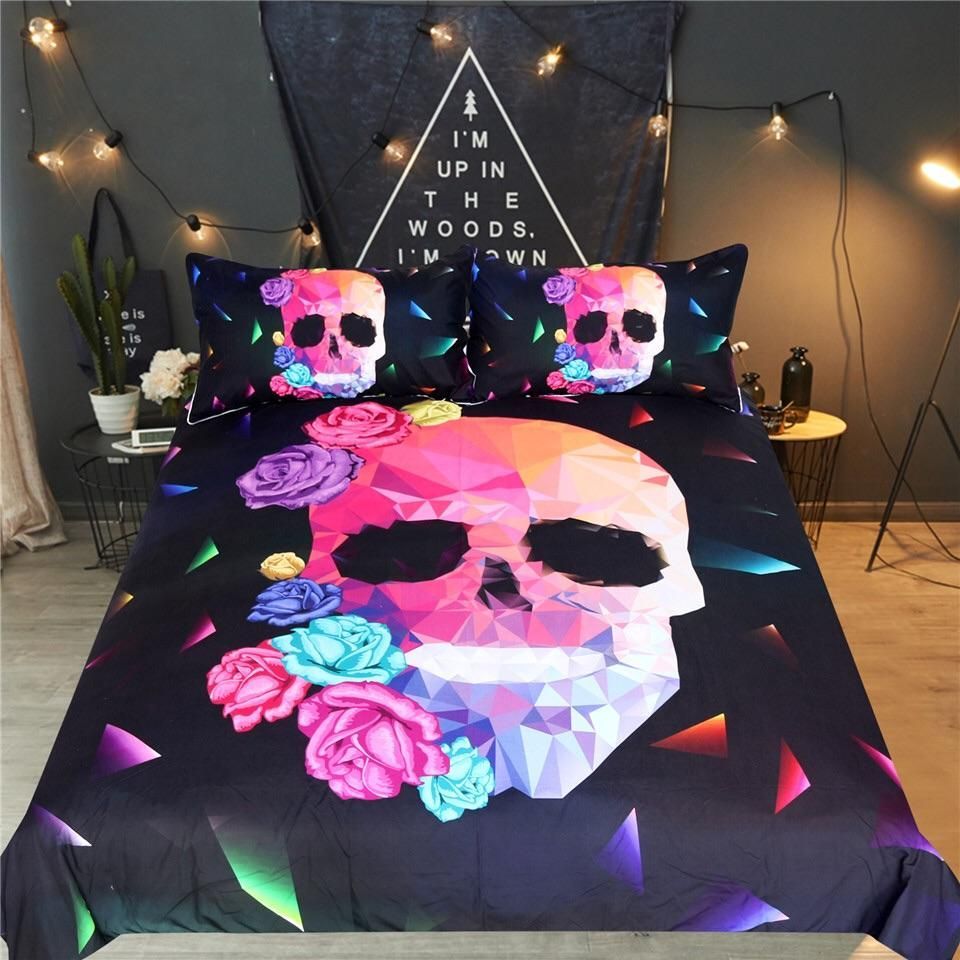 Floral Geometric Skull Bedding Set