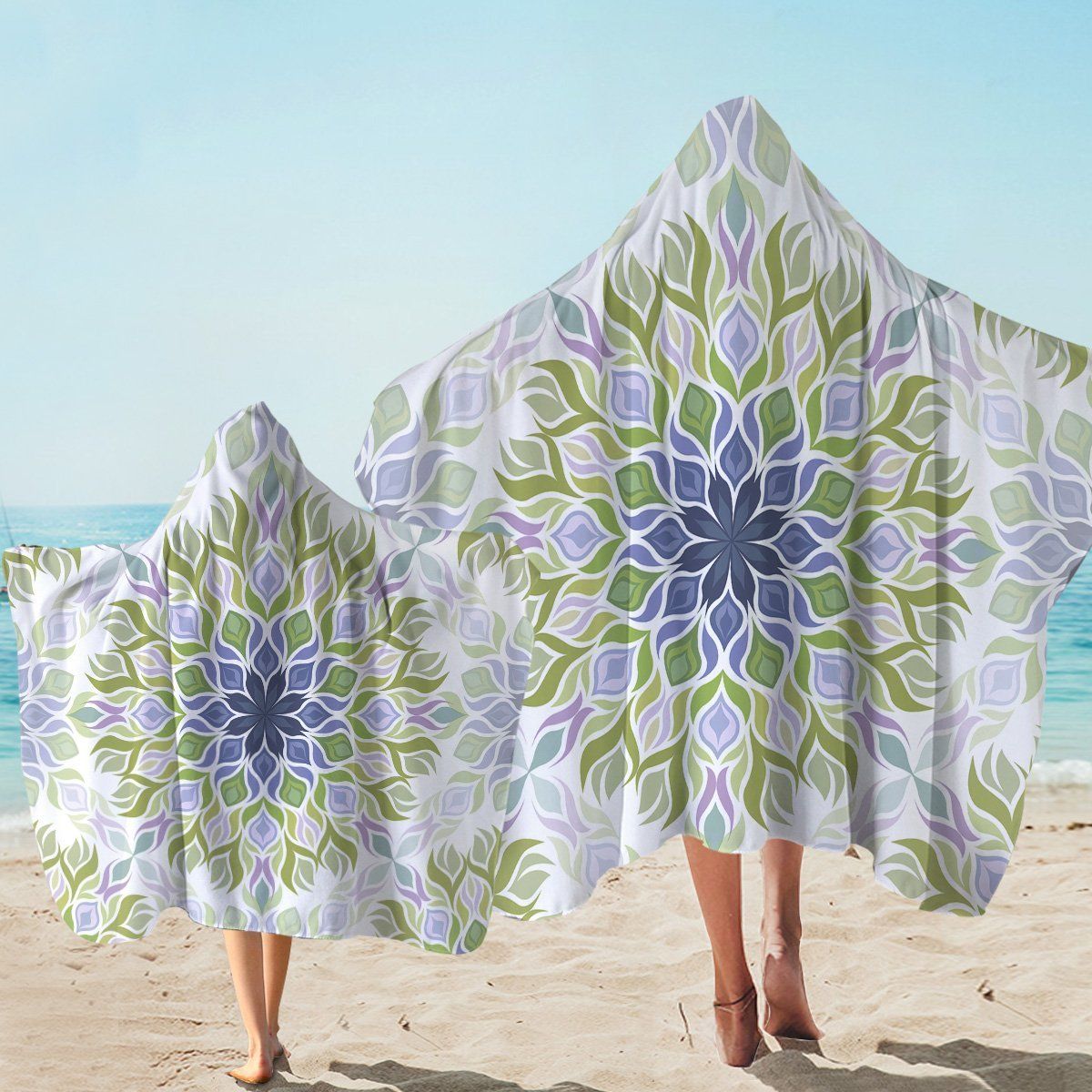 Floral Hexagon Art Printed Hooded Towel
