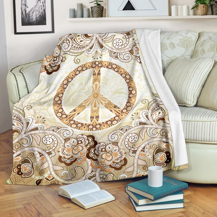Floral Hippie Peace Sherpa Fleece Blanket