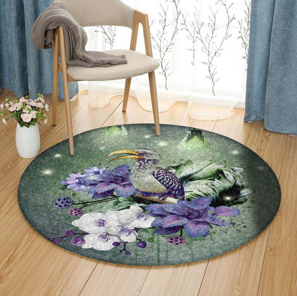 Floral Hornbill Round Carpet