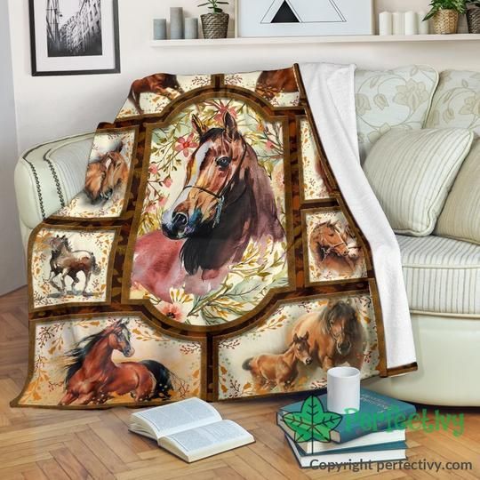 Floral Horse Sherpa Fleece Blanket