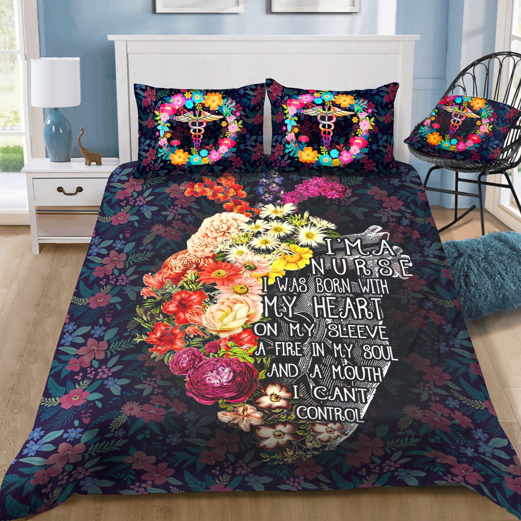 Floral I Am A Nurse Bedding Set