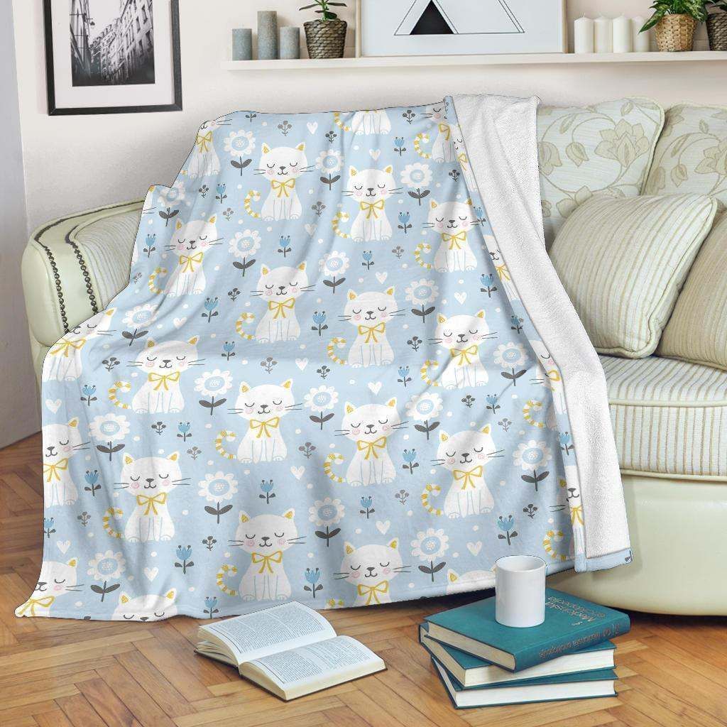 Floral Kitten Cat Sherpa Fleece Blanket