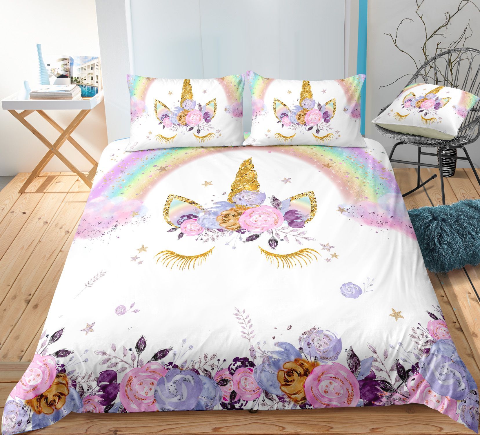 Floral Lash Unicorn Bedding Set