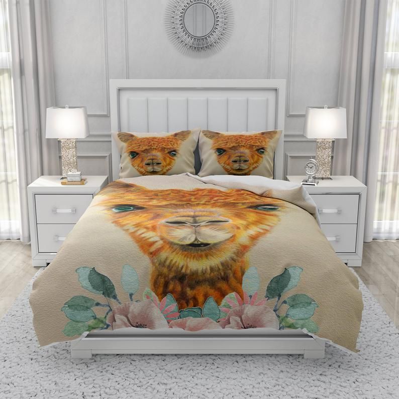 Floral Llama Bedding Set