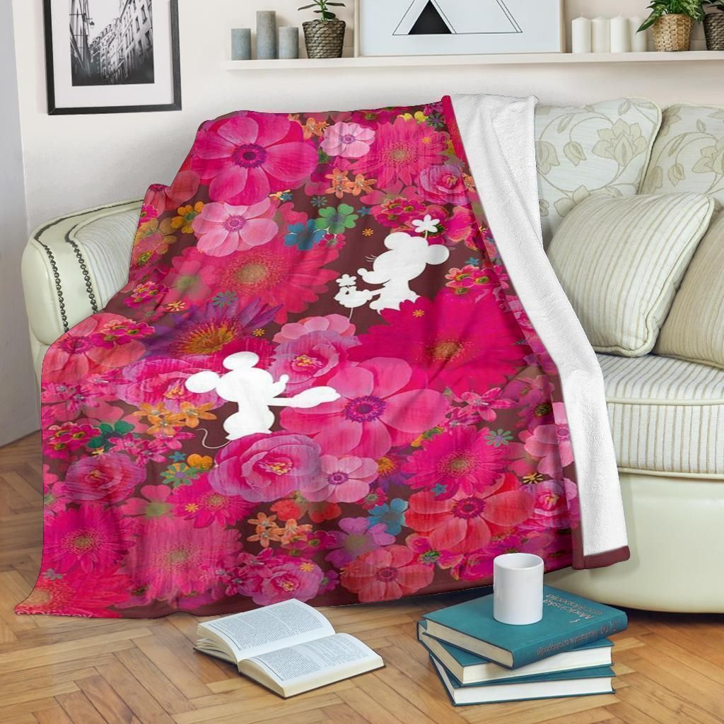 Floral Mickey And Minnie Gift For Bedding Decor Fleece Blanket